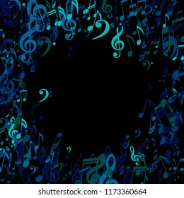 Wreath of Musical Signs. Trendy Background with Notes, Bass and Treble Clefs. Vector Element for Musical Poster, Banner, Advertising, Card. Minimalistic Simple Background.