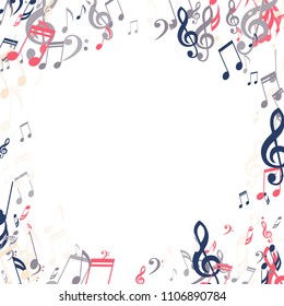 Wreath of Musical Symbols. Trendy Background with Notes, Bass and Treble Clefs. Vector Element for Musical Poster, Banner, Advertising, Card. Minimalistic Simple Background.