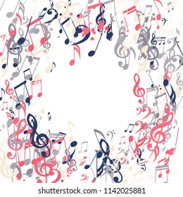 Wreath of Musical Symbols. Trendy Background with Notes, Bass and Treble Clefs. Vector Element for Musical Poster, Banner, Advertising, Card. Minimalistic Simple Background.
