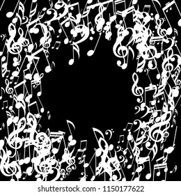 Wreath of Musical Symbols. Trendy Background with Notes, Bass and Treble Clefs. Vector Element for Musical Poster, Banner, Advertising, Card. Minimalistic Simple Background.