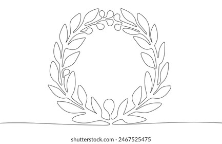 Wreath one line continuous. Line art wreath. Hand drawn vector art.