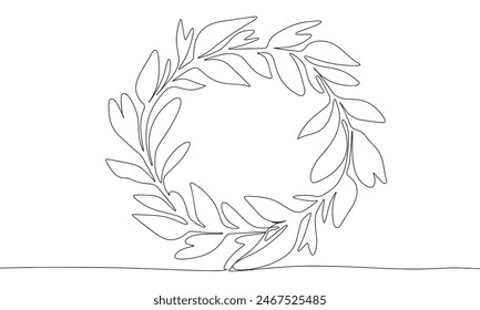 Wreath one line continuous. Line art wreath. Hand drawn vector art.