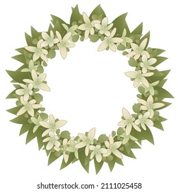 Wreath of orange flowers, round border, frame, wedding card, vector