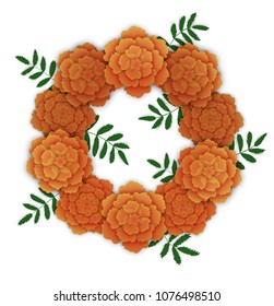 Wreath of orange marigolds.