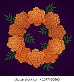 Wreath of orange marigolds.
