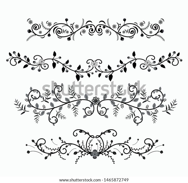 Wreath ornaments with leaves vectors.  Set\
Collection of Vintage Ornament Elements, Hand drawn vector\
dividers. Doodle design elements. Decorative swirls dividers. \
Illustration\
ornaments\
