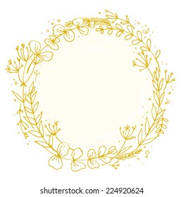 Wreath outlined with hand, delicate flowers. vector