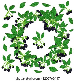 Wreath pattern of blackberry or raspberry. Berry background for textiles, wallpaper, sets of drawings, covers, surface, print, wrapper, scrapbooking.