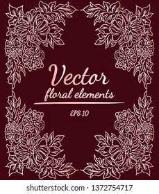 Wreath of peonies flowers branch on gray background. Floral design elements for invitations, greeting cards, posters, blogs. Hand drawn vector illustration. Vector floral elements