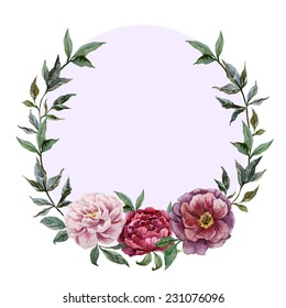 wreath, peony, watercolor