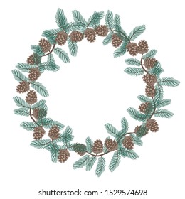 Wreath of pine cones Isolated on a white background.