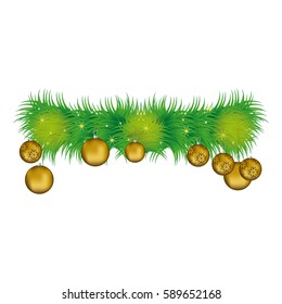 Wreath with pine leaves and golden garlands vector illustration