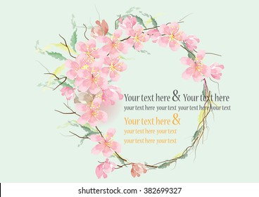 wreath of pink cherry blossom or pink flowers