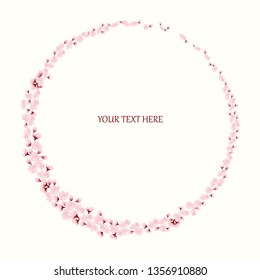 Wreath of pink flowers. Frame for your text. Vector illustration.