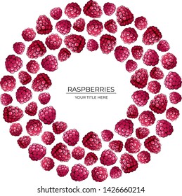 Wreath of pink raspberry berries isolated on white background