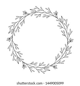 A wreath of plant elements. Frame for wedding invitations. Doodle style.