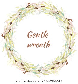 A wreath of plants on a white background. Vector brush of green and yellow leaves for decoration and design.