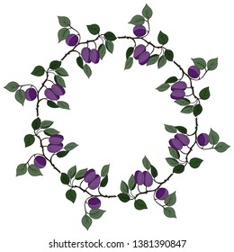 Wreath with plums,  plum fruit.  Seamless pattern. Vector illustration.