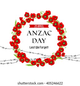 A wreath of poppies and barbed wire card for design banner,ticket, leaflet and so on. Template page.