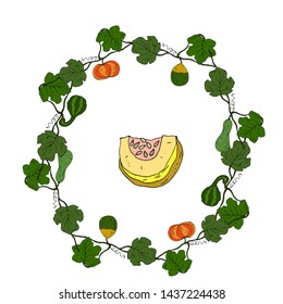 A wreath of pumpkins. Vector illustration for greetings, invitations.