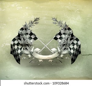 Wreath and Racing flags, old-style vector
