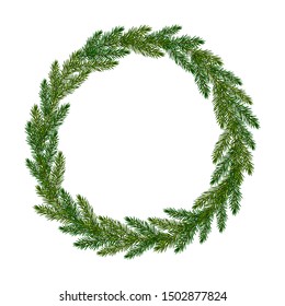 Wreath from realistic fir-tree branches. Christmas tree branches frame