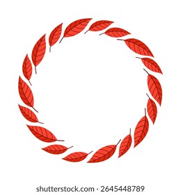 Wreath of Red Autumn Leaves in Circle Frame