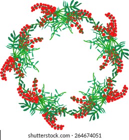 Wreath with red berries, vector design element. 