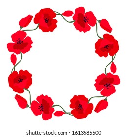Wreath with red poppies isolated on a white background. Vector illustration.
