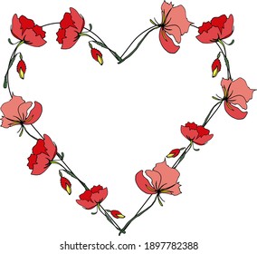 A wreath of red poppies. Valentine's Day frame of red flowers