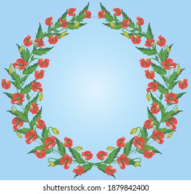 Wreath of red poppies.Template for posters, banners, cards. Anzac day. Vector illustration.