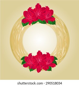 Wreath with red rhododendrons  greeting card festive background place for text vector illustration
