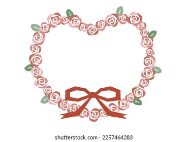 Wreath of red roses. Heart-shaped frame. Cute and retro design. Vector illustration.