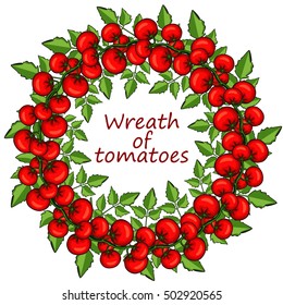 A wreath of red tomatoes and leaf