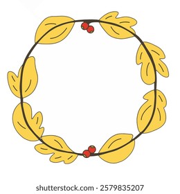 A wreath of rich golden leaves, perfect for autumnal decoration.