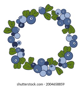 A wreath of ripe blueberries. Handdrawn vector stock illustration. 