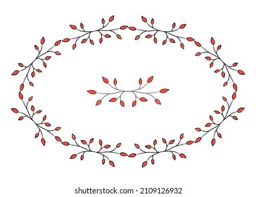 A wreath of rosehip berries, a vector frame isolated on a white background, a vector element for design and decor, a monogram, a patterned brush. Elegant frame for postcards, business cards and invita