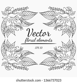 Wreath of roses flowers branch on a gray background. Hand drawn vector illustration. Vector floral elements
