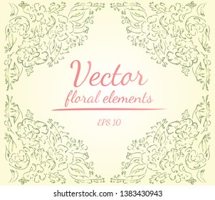 Wreath of roses or peonies flowers branches with living coral, green, sage, white nectar colors. Floral frame design elements for invitations and greeting cards. Hand drawn. Line art. Sketch