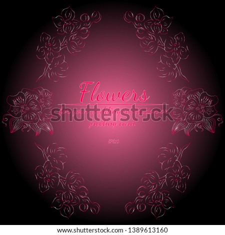 Wreath of roses or peonies flowers with gradient of razzmatazz, red, pink, antique ruby colors. floral frame fesign elements for wedding invitation and greeting card. Hand drawn. Line art. Sketch