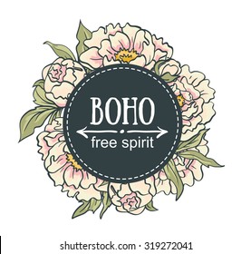 Wreath of roses, peonies. Vector. Hand drawn artwork. Love concept for wedding invitations, cards, tickets, congratulations, branding, boutique logo, label.