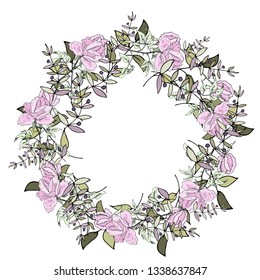 Wreath of roses. Postcard, greeting card, invitation card.