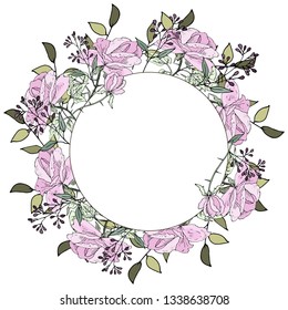 Wreath of roses. Postcard, greeting card, invitation card.