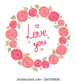 Wreath of roses. Template for wedding invitations and greeting cards.