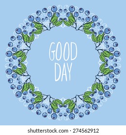 a wreath, a round frame made of branches of a blueberry with place for your text