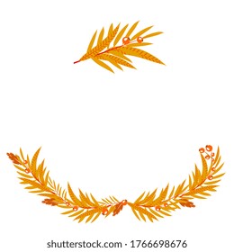 Kranz, runder Rahmen mit orangefarbenen Blättern und Beeren. Herbst, Walddesign für Verpackungen, Einladungen, Karten.