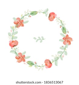 wreath, round frame from red flowers. Vector imitation of watercolor, hand drawing.