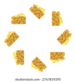 Wreath or round frame with triangular pieces of cheese with large holes