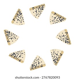 Wreath or round frame with triangular pieces of blue cheese