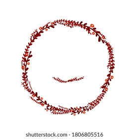 wreath, round frame of twigs and berries. Autumn forest design for invitations, packaging, greeting cards